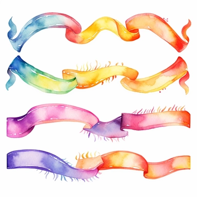 Watercolor Rainbow ribbon banners cliparts