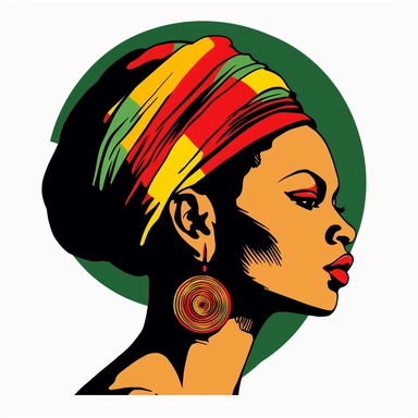 black history month woman, clipart, style illustrator, coll, one line drawing , used three color green and red and yellow