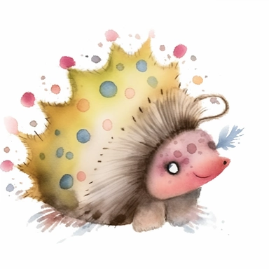beautiful cute whimsical brown hedgehog, hedgepig, Erinaceus, realistic, photorealistic, simplified, simplistic, doodled by a child, doodle, folk art, watercolor texture, soft brush strokes, clipart on white background, high resolution, free margins