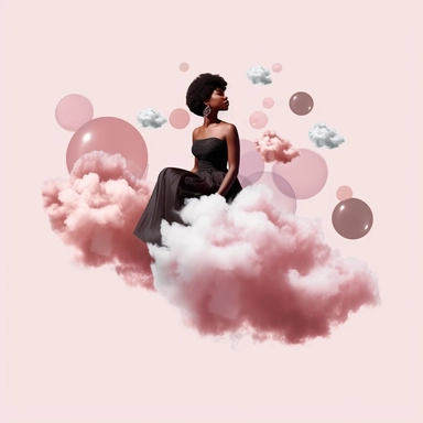 The world, the black woman falling under the clouds, pink, flying bubbles clip art