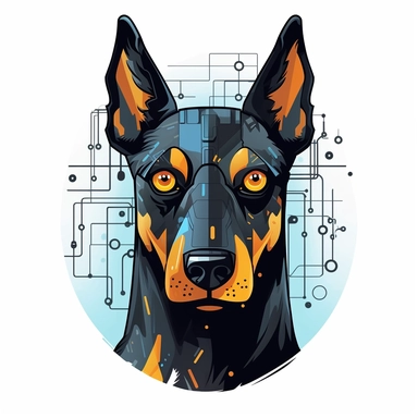 adorable simple cyberpunk doberman dog clipart, white background, adobe illustrator vector