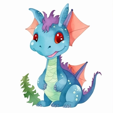 watercolor dragon christmas character clipart on white background, flat design, watercolor bright high resolution