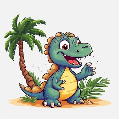 PNG illustration funny Dinosaur with tree clipart--no mockup--white background