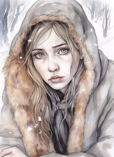 sorrow, in the style of magali villeneuve, jon j muth, carl larsson, dreamy world, closest to watercolor illustrations, soft color palette with ligh beige and gray, children's illustrations, solid white background, clipart