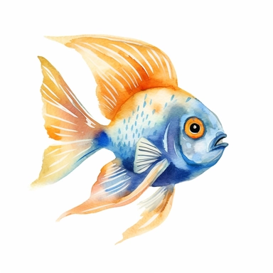 a whimsical baby angelfish clipart with watercolor illustration,full body shot,8k,etsy style, white background