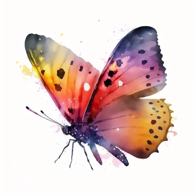 watercolor butterfly clipart, flying butterly, red, yellow, bright colors, no outlines, white background, no text