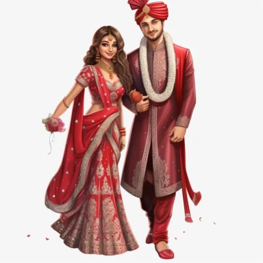 indian wedding clipart,cartoon art [full body] [hyper Real] [dress set]