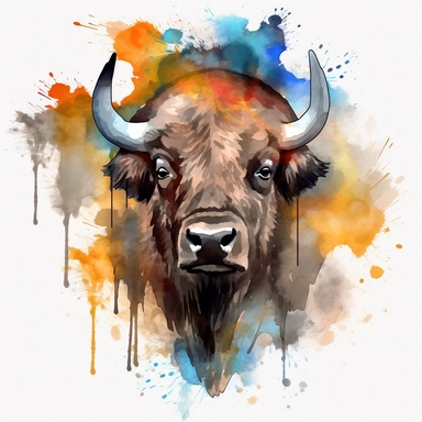 american bison oil painting watercolor clipart graffiti