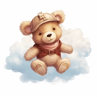 Cute teddy bear clipart, girl teddy, boho teddy bear, teddy bear on white background, HD, soft color, on the clouds Clipart,Cartoon, hyper realistic, intricate detail, illustration style,high solution,on the white background