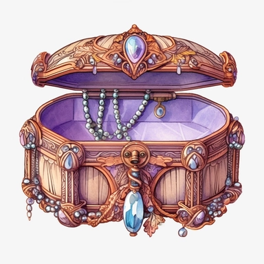Victorian Jewelry Box: Create a clipart of a luxurious Victorian jewelry box, embellished with intricate patterns, velvet lining, and compartments for storing rings, necklaces, and bracelets, watercolor Clipart, watercolor Sublimation graphics, hand drawn illustration by james christensen style, Watercolor clipart, single design, single object, print on demand image, PNG transparent background, white background for removing background - - no text shadow font watermark, 8k