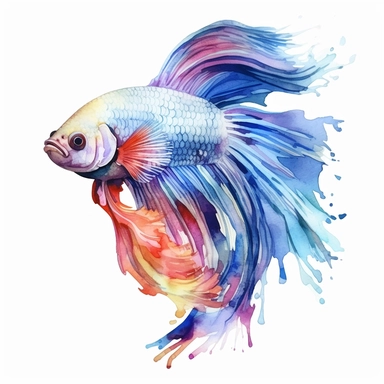 betta fish, watercolor clipart, minimalist, bright colors, isolated white background, 8k