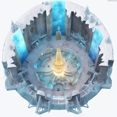 inside of the frozen animation castle ,ice snow castle inside in castle, top view, circle format, clipart