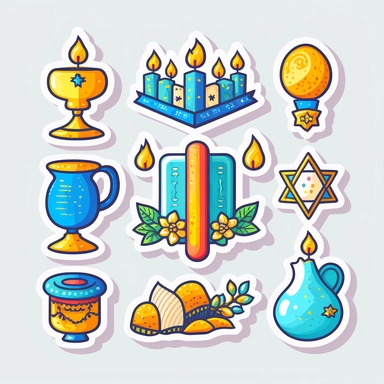 vector sticker design, Hanukkah clipart, white background, flat colors