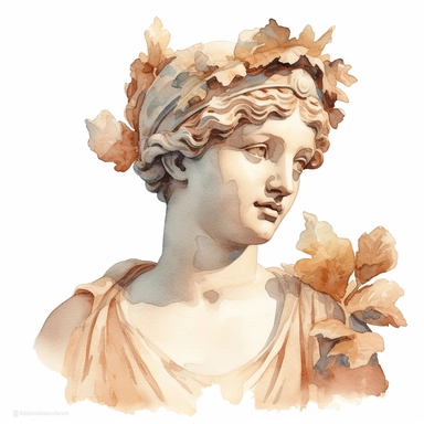 terracota marble statue, head of a woman, looking like greek goddess, detailed, clipart, watercolor
