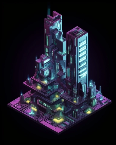 isometric perspective, game sprite, futuristic skyscraper concept, gaming asset, sci-fi, fun, creative, cartoon, clipart, hyper-detailed, black background,