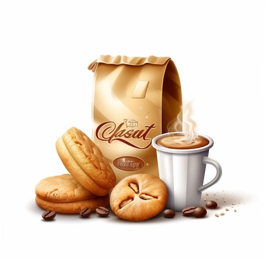 coffee take away brand name, bisquits realistic clipart on white background