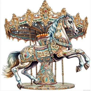 clipart of very ornate pastel carousel horse on a white background