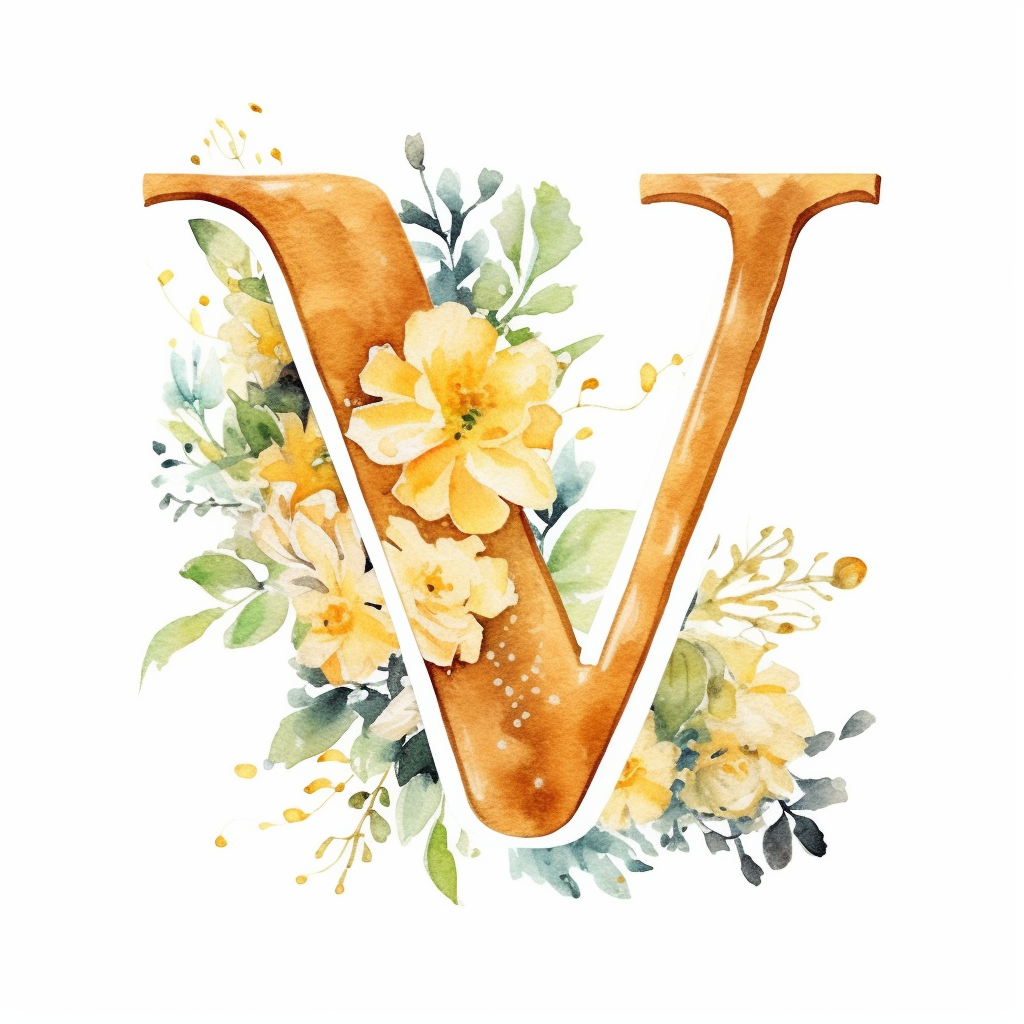 Watercolor, Clipart, Golden Monogram, Capital Letter [w] Decorated With 