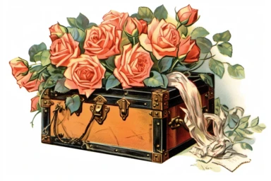 Vintage 1920 detailed open victorian gift box of roses Illustration , Chromolithograph, Die Cut, 1920s Illustration, Vintage, Chromolithograph, Colorful, Antique, Ephemera, Clipart, 8k, Isolated on white