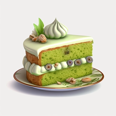 Pistachio cake clipart with vanilla bean frosting in a muted green color, ultra realistic, 4k,