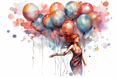 Watercolor, Design an underwater ballet with balloons replacing ballerinas and props. clipart, hd, on a white background, spaced out