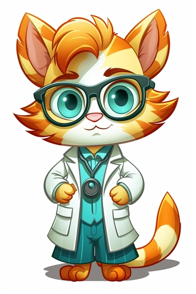 clipart of cartoon cat dr frankie, in the style of animated gifs, aquamarine and amber, saturated stripes, comic strips