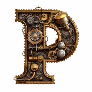 Steam punk style, Letter P, clipart, white background