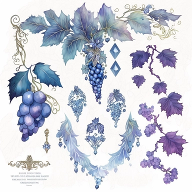 blue rococo grape jewels icicles watercolor clipart