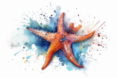 watercolor starfish in the ocean clipart, hd, isolated on white background, spaced out