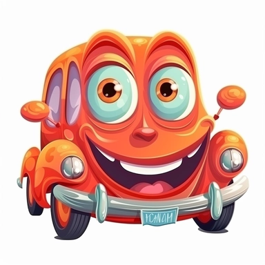 fantasy happy cute classic car mamal face, cartoon, clipart, mascot, isolated on white background
