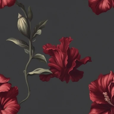 vintage flower clip art in the style of julian schnabel, dark crimson, martin johnson heade, bibliopunk, jakub różalski, large-scale canvas minimilst with lots of space between each element of the design. 25% of the design should have flower clipart while 75% of the design is of the background,