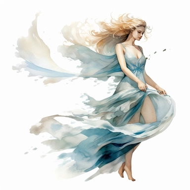 a wind fairy, gently guiding the breezes and gales clipart, white background, watercolor sophisticated drawing