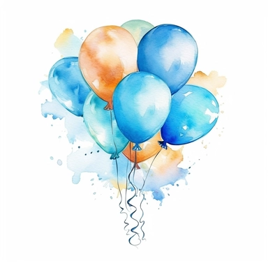 watercolor clipart white background blue cartoon balloon birthday