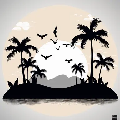 simple beach scene black, svg, clipart, silhouette cricut, white background