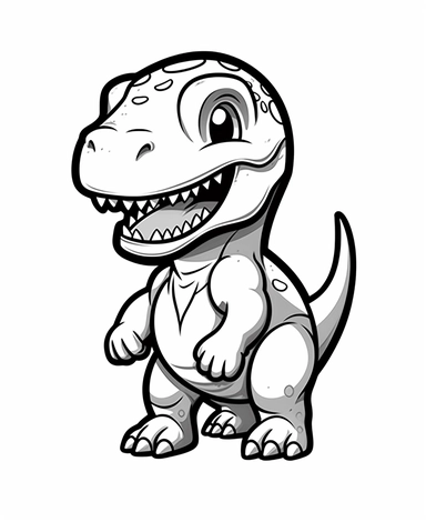 Isometric Sticker Clip Art of a cute T-Rex for Childrens Coloring Book, simple vector lines, children friendly, illustrated in a playful and style in black lines with white background, perfect for any special occasion, cut out in the shape of a T-Rex, with no visible background, giving it the appearance of a sticker, conveying a mystical and whimsical mood, edited with Adobe Photoshop to adjust brightness and contrast, rendered as a transparent PNG file with a high resolution to ensure a crisp a