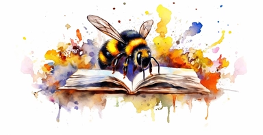 Adorable open watercolour book, stunning bumble bees flying out, vivid colours, watercolor clipart, white background, I can’t believe how beautiful this is