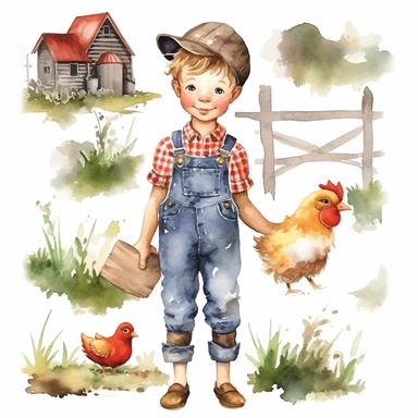 watercolor farm adorable boy clipart white background