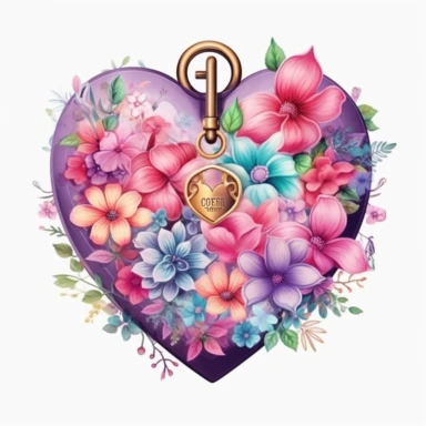 Cute Beautiful Colorful Locket Floral Heart Sublimation Clipart,Cartoon,hyper realistic, intricate detail, illustration style,high solution , on the white background
