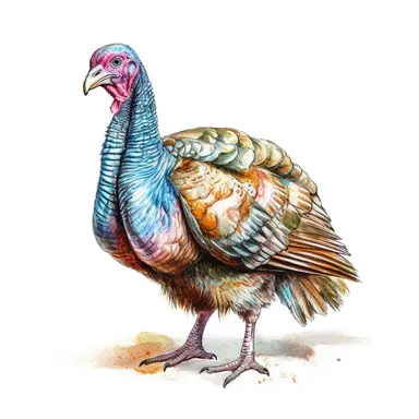 color ink drawing of a turkey, clip art, on a white background
