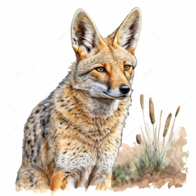 watercolor jackal, white background, clipart
