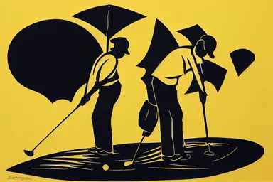 golfing silhouette, linocut, clipart