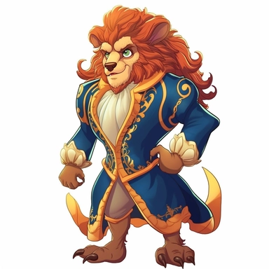 Cute Beautiful Adam The Beast prince Sublimation Clipart, Cartoon, hyper realistic, intricate detail, illustration style, high solution, on the white background