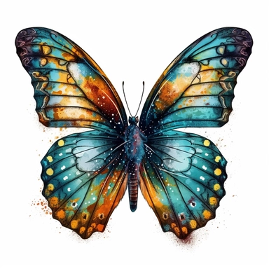 butterfly illustration, detailed, vivid color, beautiful, clipart, isolated on white background, magical, mystical