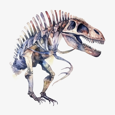 Watercolor dinosaur fossil clipart, white isolated background, space out, hd