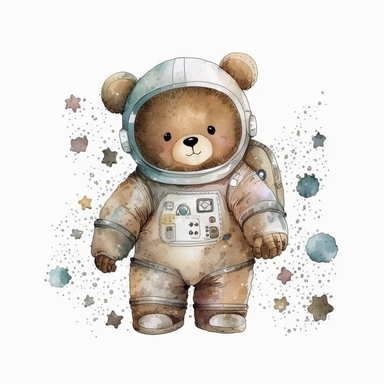 watercolor Astronaut Teddy Bear Clipart white background