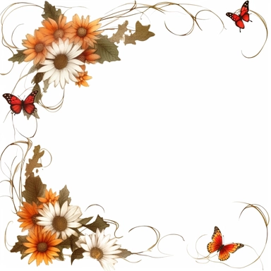 butterflies on page border frame, clipart, white background