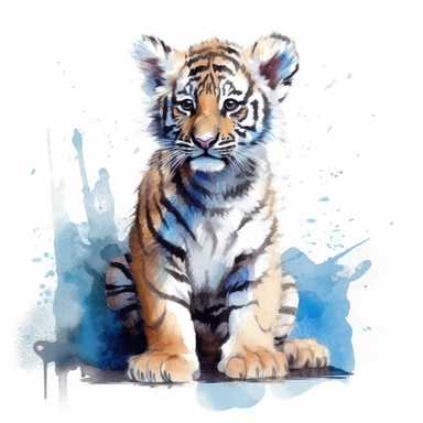 a Tiger Cub in the style of watercolour clipart with detailed brush strokes