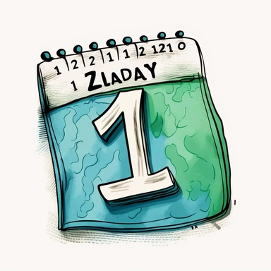 2d cartoon clip art illustration of calendar, janiary, number 1, blue, green, drawn by Martina Terzi and Dana Regan, white balance, beutiful lighting, white background, high quality, 8k,--v4--ar 2:3