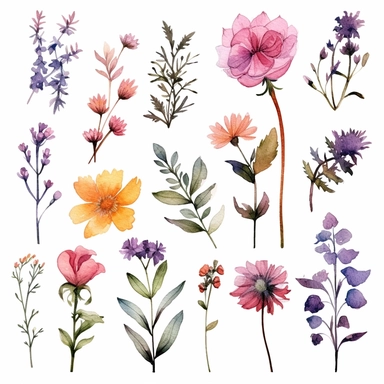 handmade Watercolor Wild Florals Clipart