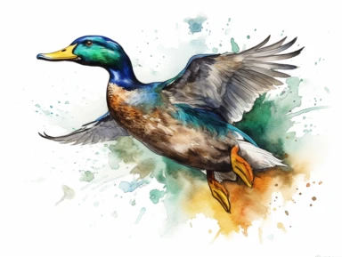 fly mallard watercolor clipart, single design, 8k